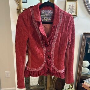 Free People Love Letters Damask Ruffle Trim Jacket. Size 4